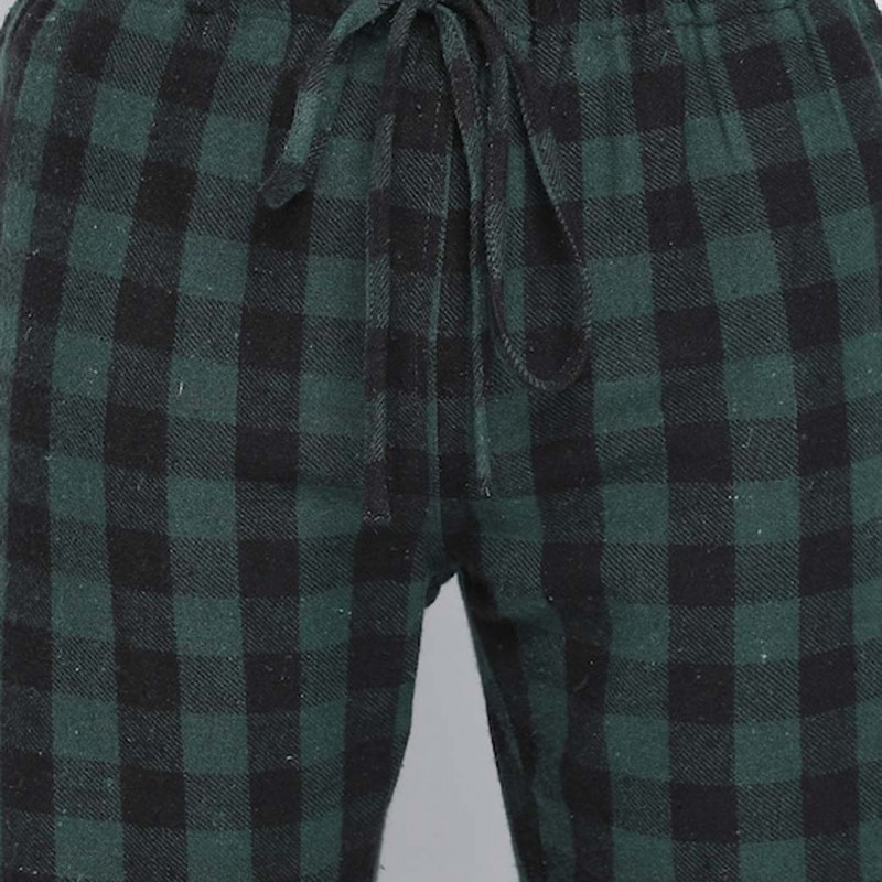 Men Green Checked Cotton Lounge Pants